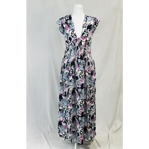 LOFT Women’s Sz XL Floral Cutout V Neck Maxi Dress Ruffle Sleeve Summer Boho